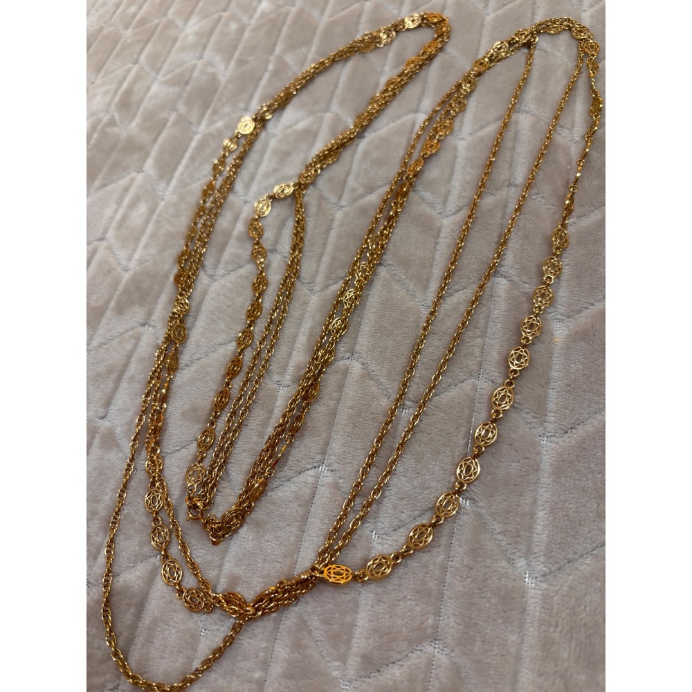 VTG Monet Yellow Tone Multi-Chain Necklace Long Layered Statement Jewelry‎